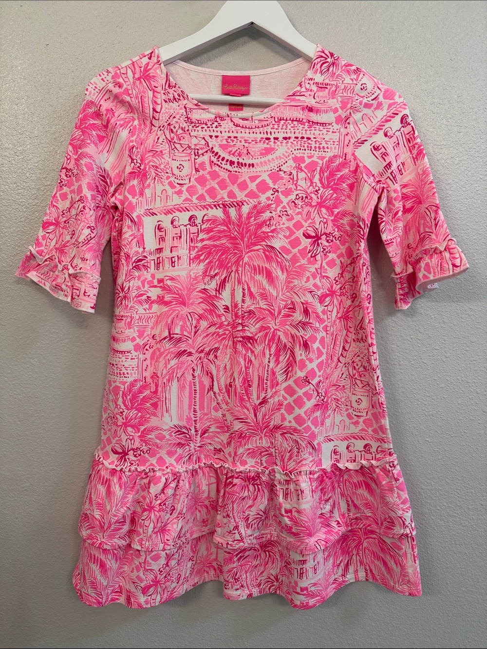 Lilly Pulitzer Girls Kailyn Dress XL Pink Blossom Palm Beach Paradise NWT [1028]